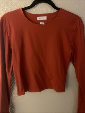 Babaton Terracotta Long-Sleeve Scoop Neck Top